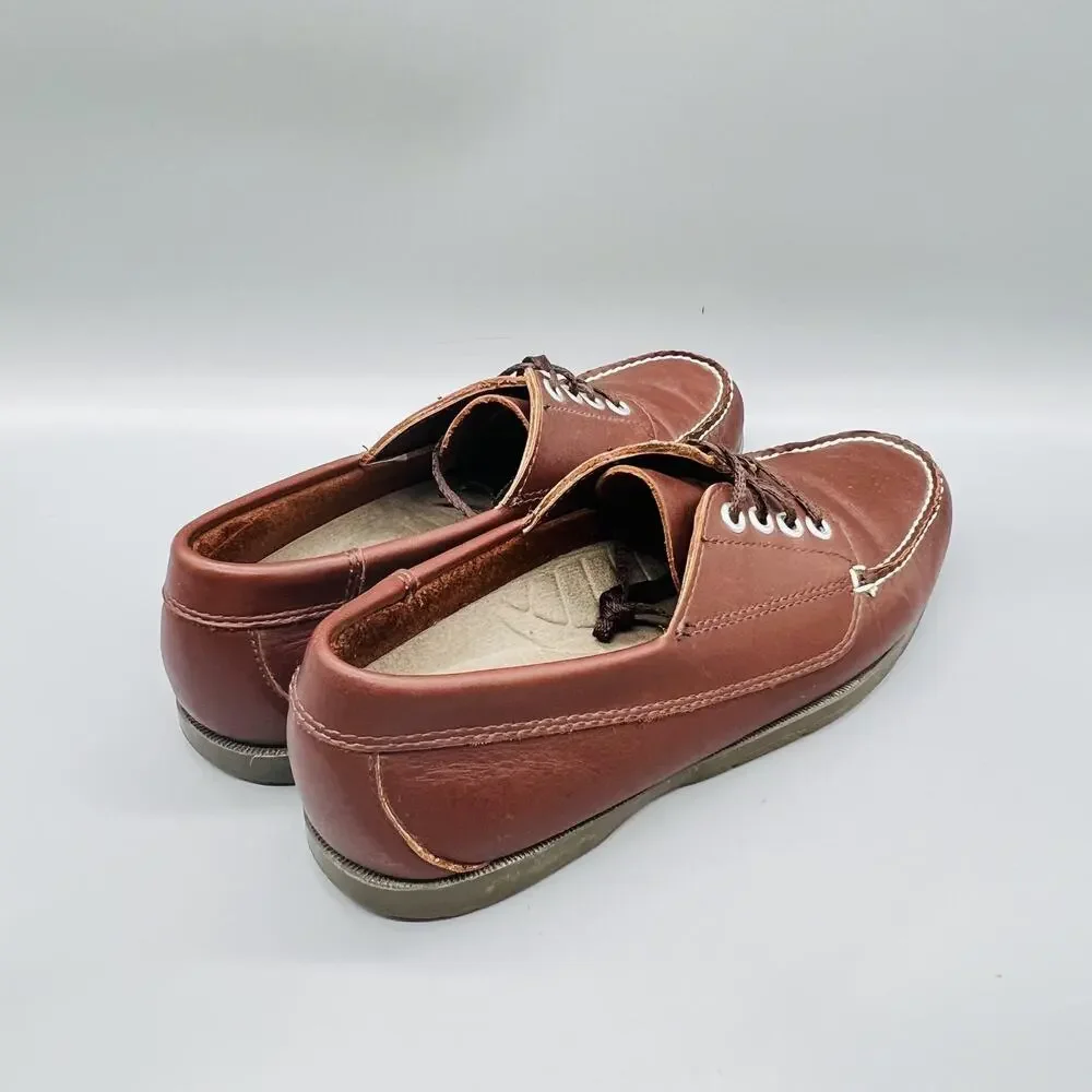 LL Bean Shoes Mens 7.5 Brown Leather Boat Moc Toe Vintage Casual Nautical